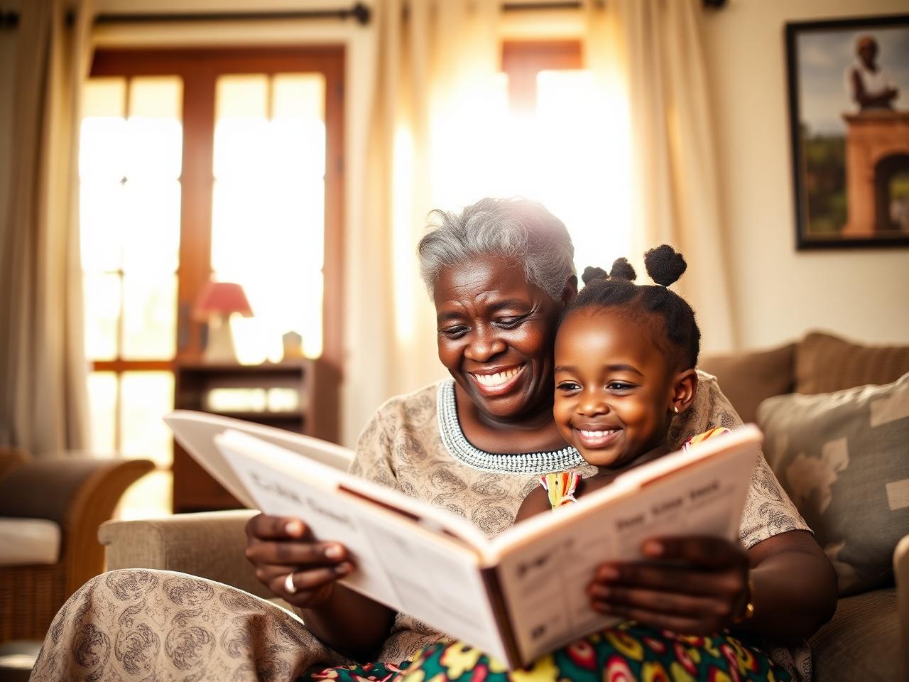 A grandmother teaching her granddaughter to read Igbo